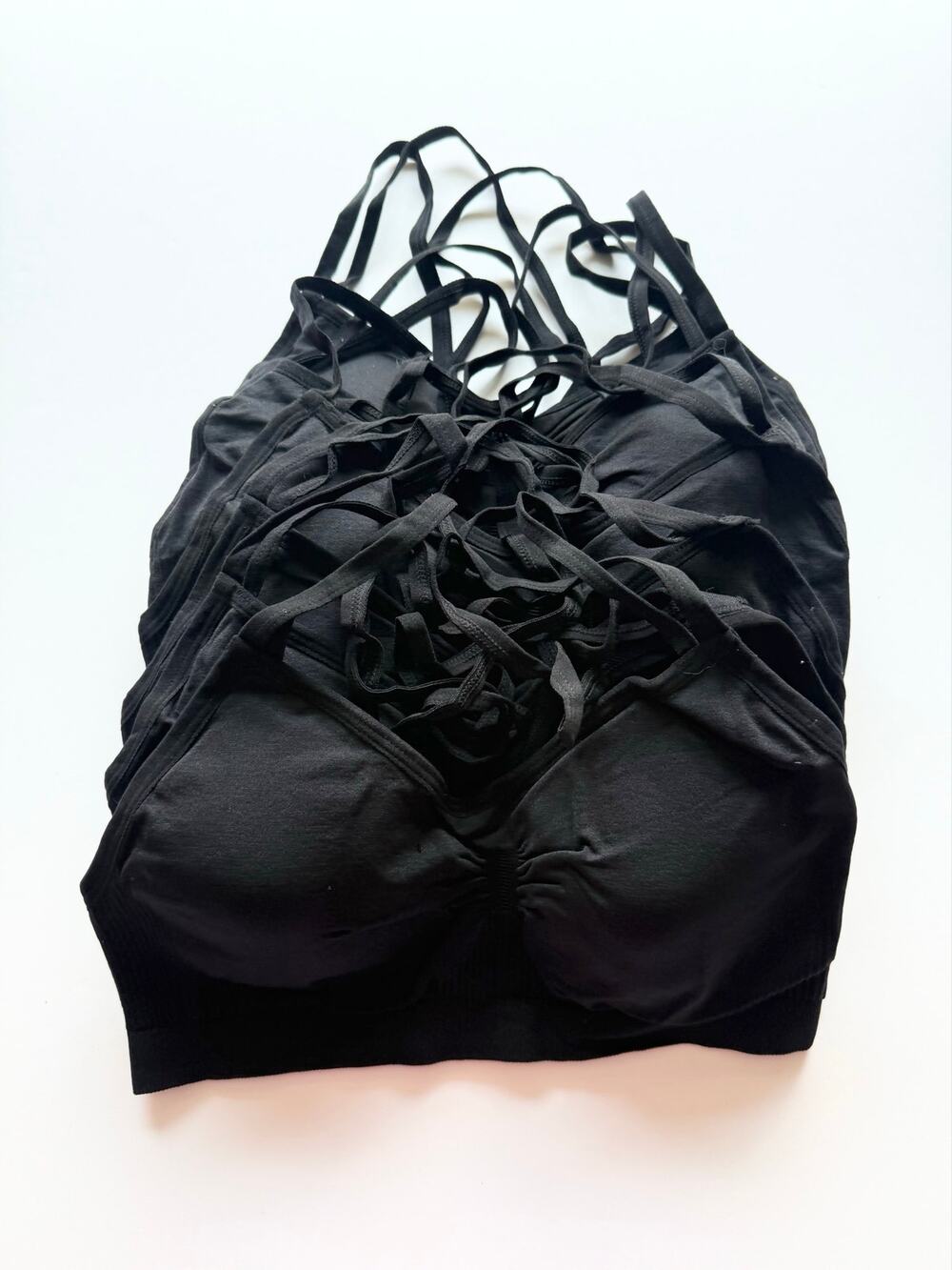 Lot of 6 Black Strappy Seamless Bralettes | Size Large